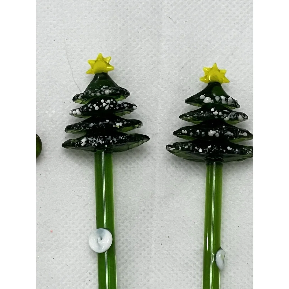 Vintage Hand Blown Glass Christmas Swizzle Sticks Cocktail Stirrers Set of 6